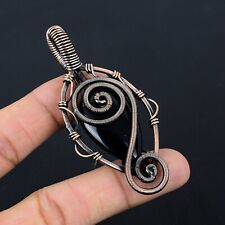 Amazing Black Onyx Gemstone Copper Wire Wrapped Handmade Pendant Jewelry