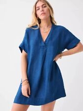 Brand New Faherty Women's Blue Sanibel Basketweave Dress Indigo $178