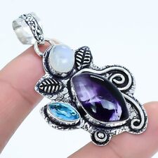 African Amethyst, Moonstone Gemstone Silver Jewelry Pendant 2.2 PRJ17427"