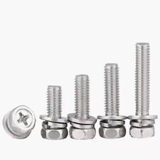Stainless Steel M3-M8Cross Recessed Hex Bolt With Flat Spring Washers Assemblies - CN