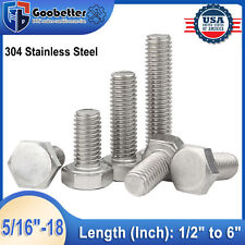 5/16-18 Hex Head Cap Screw Bolts Fully Thread Stainless Steel Length 1/2" to 6" - Ontario - US"