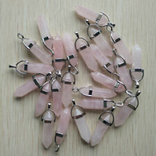 Natural Stone 50pcs Rose Quartz Pendants Hexagonal Pillar Pendulum Necklaces