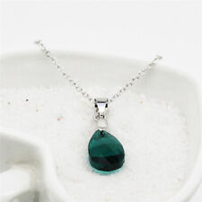 Women's Silver Green Zircon Drops Pendant Necklace Wedding Jewelry Gift
