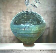 Post Modern Raku Pottery Vase Drip Glaze Punched Dark Minimalist Contemporary - Toronto - Canada
