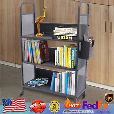 Rolling Library Book Storage Cart Durable Book Truck Book Cart & 3 Flat Shelves - Chino - US