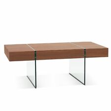 Ivinta Glass Coffee Table with Wood Tabletop, Small Center Table with Glass Leg - Los Angeles - US