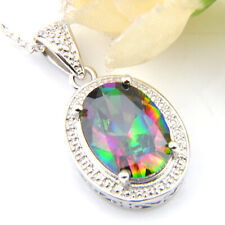 Gorgeous Jewlery Heart Rainbow Mystic Topaz Gems Vitange Silver Necklace Pendant