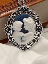 BLUE MOTHER CHILD NEW MOM CAMEO NECKLACE PENDANT GIFT SON GRANDMA BIRTHDAY NEW