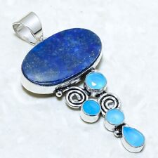 Lapis Lazuli, Blue Onyx Gemstone Handmade Silver Jewelry Pendant 2.6 PRJ12753"