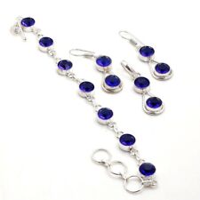 Tanzanite Quartz Round Shape Gemstone Handmade Gift Bracelet Jewelry Set SR 1020
