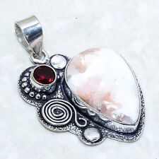 Scolecite, Garnet Gemstone Handmade Ethnic Silver Jewelry Pendant 1.7 PRJ12868"