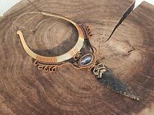Macrame Brass Hansli Dagger Necklace Sodalite Pendant Handmade Bohe Jewellery