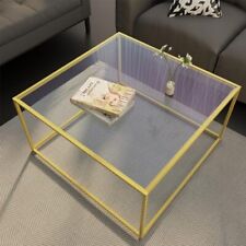 Glass Coffee Table Modern Center Table,Minimalist Coffee Table Sofa Square Gold - Miami - US
