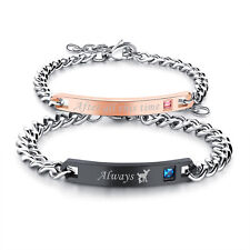 2pc Stainless Steel CZ After all this time""Always" Couple Bracelet Chain Gift"