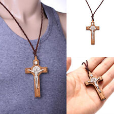 Retro Jesus Cross Necklace Wood Metal Pendant Jewelry Charm Necklace Y.go