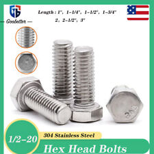 1/2-20 Hex Head Bolts 304 Stainless Steel Fully Thread DIN 933 Length 1 to 3" - Ontario - US"