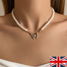Shiny Butterfly Pearl Women Clavicle Necklaces Trend Aesthetic Jewelry Gift UK