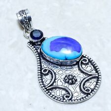 Mosaic Turquoise, Amethyst Gemstone Silver Jewelry Pendant 2.4 PRJ14322"