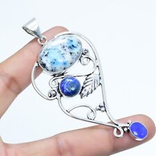 K2 Azurite, Lapis Lazuli Gemstone Handmade Silver Jewelry Pendant 3.3 PRJR4237"