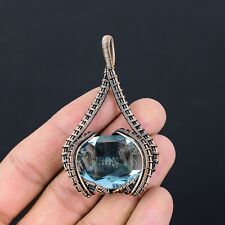 Wonderful Blue Topaz Gemstone Copper Wire Wrap Handmade Pendant Jewelry Gift