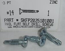 #14x1 Flat Head Phillips Self Drilling Screws #3 Point Steel Zinc Plated (25) - Detroit - US