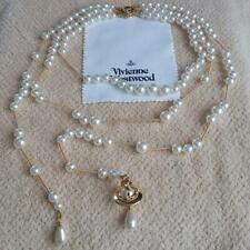 Vivienne Westwood Broken Pearl Necklace Silver Long Choker Pendant Necklace