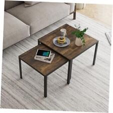 Nesting Coffee Table Set of 2, Square Modern Stacking Table Rustic Brown-square - Miami - US