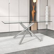 Minimalist Modern Dining Table 6-8 Glass Tabletop Silver Chrome Metal Legs - Fontana - US
