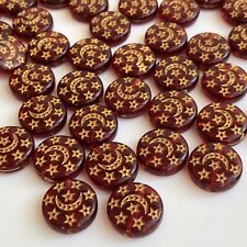 25X Moon Star Beads Blood Red and Gold 12x4mm Round Disc Jewellery Craft Bead