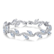 Luxury Silver Plated Branch Leaf Bangle Bracelet Women Cubic Zircon Jewelry Gift