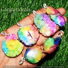 Solar Druzy Gemstone 5pcs Wholesale Pendant Lot 925 Silver Plated Ethnic Jewelry