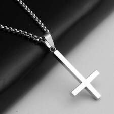 Titanium Steel Inverted Cross Religion Pendant Necklace 23 Beads Chain Jewelry"