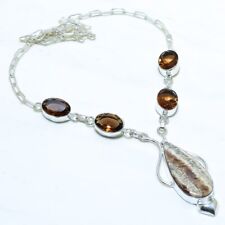Aragonite, Smokey Topaz Gemstone Handmade Silver Jewelry Necklace 18 NRJR3730"