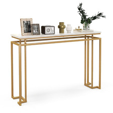 Gold Console Table with Faux Marble Tabletop and Geometric Metal Frame