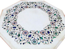 12 White Marble Side Table Top Semi Precious Stones Inlay Home Decor"