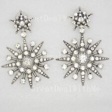 Oscar de la renta Silver fireworks snowflake HUGE HEAVY drop dangle earrings Vtg