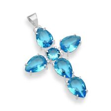 Blue Topaz Ethnic Handmade Sister Gift Cross Design Pendant Jewelry 2.06 SSP-05"