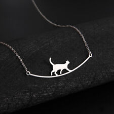 Lovely Walking Cat Necklace for Women Stainless Steel Kitten Pendant Jewelry