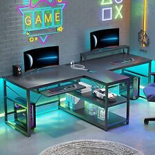 94.5 LED Computer Desk 2 Person Gaming Desk with Monitor Stand for Home Office"