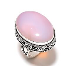 Natural Pink Opal Gemstone Handmade 925 Sterling Silver Jewelry Ring Size 9 T090