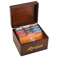 Wooden Recipe Kitchen Cooking Box with 100 Cards 4x6 25 dividers gift for Mom