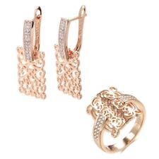 Women Set with White CZ Ring And Earrings 585 Rose Gold 14k jewelry wedding gift