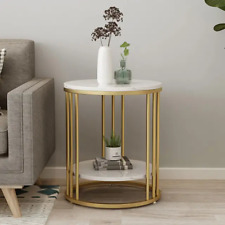 2-Tier White Marble Side Table round Coffee Table Nightstand Jewellery Storage - Toronto - Canada