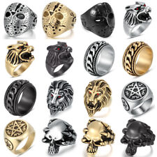 Men Stainless Steel Gothic Punk Biker Male Rings Wolf Skull Jewelry Silver/Gold