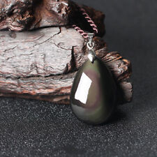Natural Rainbow Black Obsidian Waterdrop Pendant Women Men Necklace Jewelry