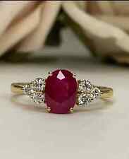 2.54 Ct Oval Cut Real Ruby & Diamond Engagement Ring 14K Solid Yellow Gold