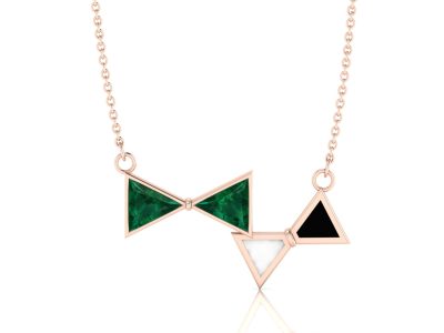 Triangle Emerald Rose Gold Filled Enamel Bow Pendant
