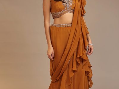 Chinon Saree with Cutdana, Pearl, Zardozi work