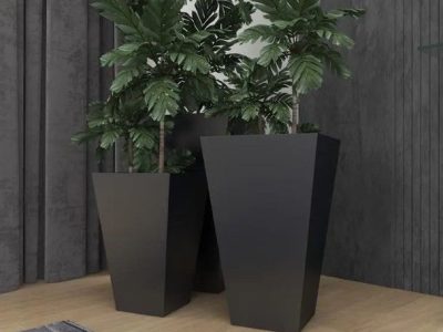 Dark Gray Square Metal Planters – Geometric Modern Set | GLOBEDECOR