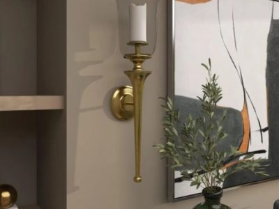 Gold Aluminum Metal Wall Sconce with Glass Candle Holder